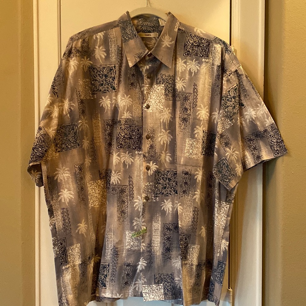 Moda Campia Men Short Sleeve Palm Tree Hawaiian Button Down Shirt